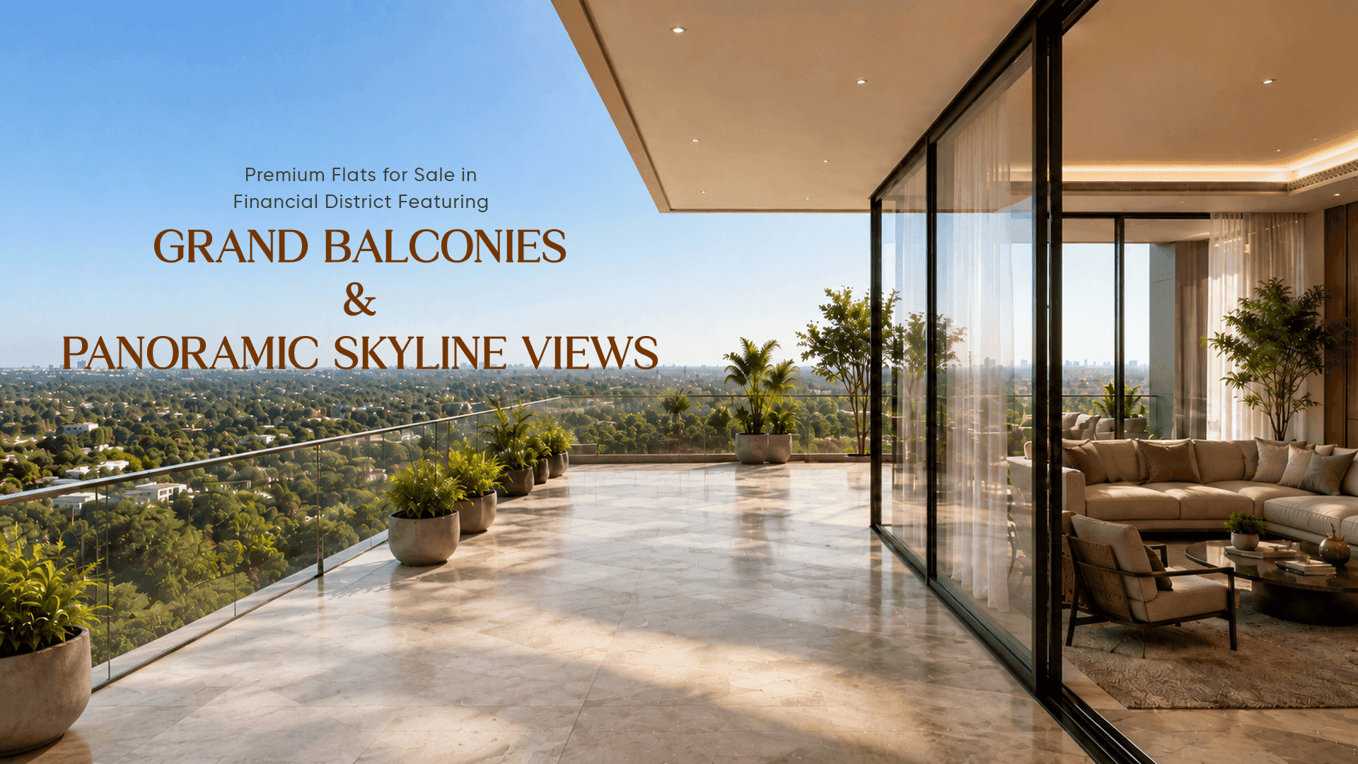Premium flats for sale in Financial District with grand balconies and panoramic skyline views at Pavani Mirai
