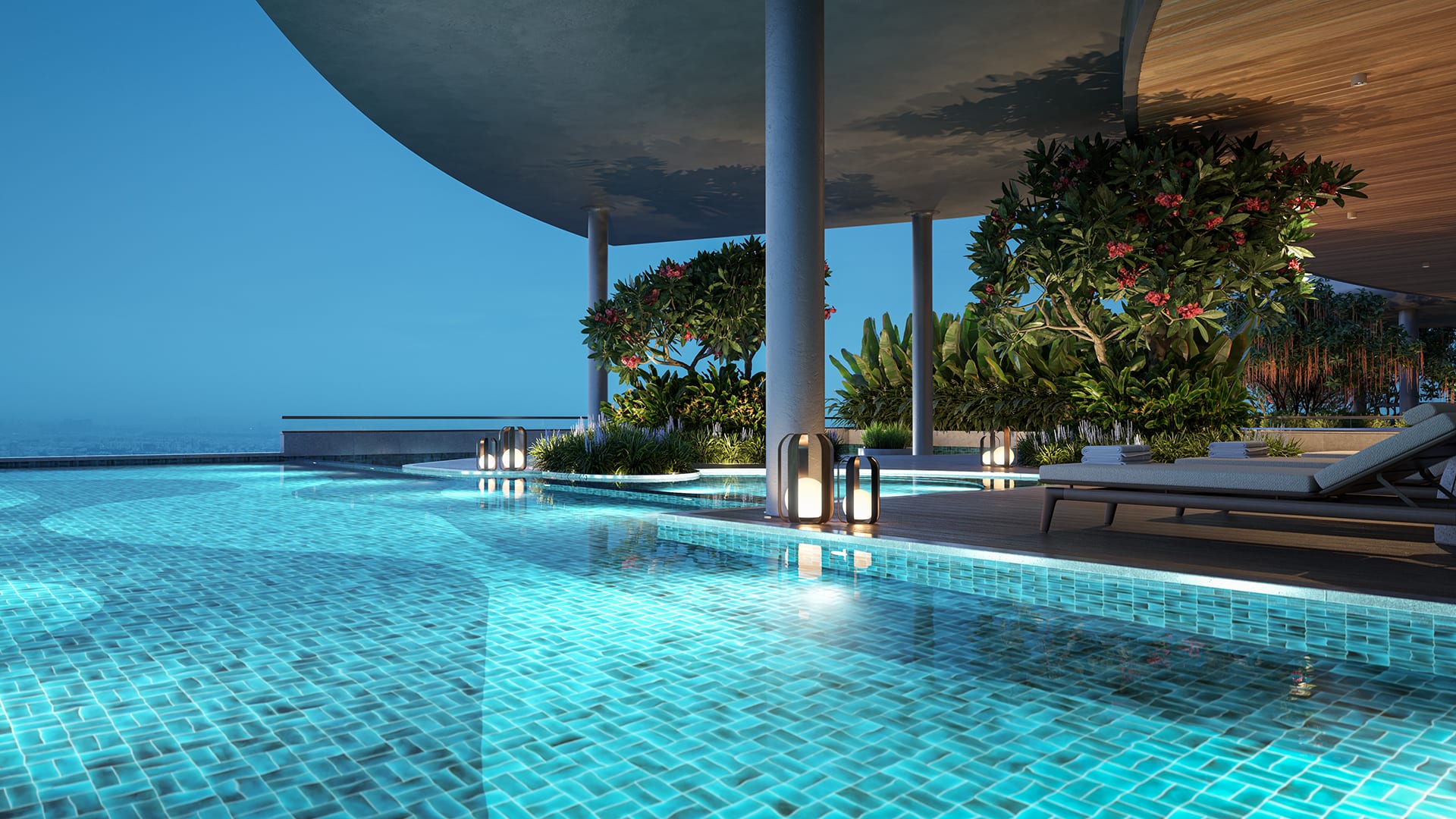 Luxury apartments for sale in Financial District Hyderabad - Pavani Mirai Aqua infinity pool